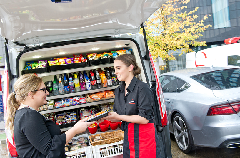 Mobile catering van, staff and customer